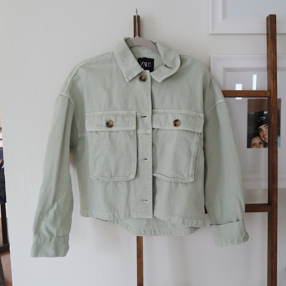 COPY - Zara Pastel Green Denim Overshirt | Sz XS - Picture 4 of 5